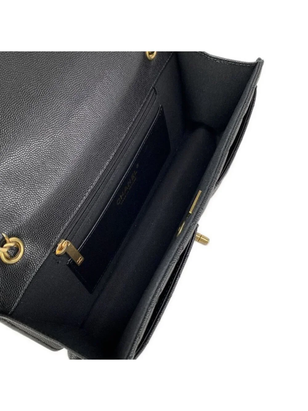 Chanel Shoulder Bag Quilted Black Metal Chain Double Pocket Matte Togo